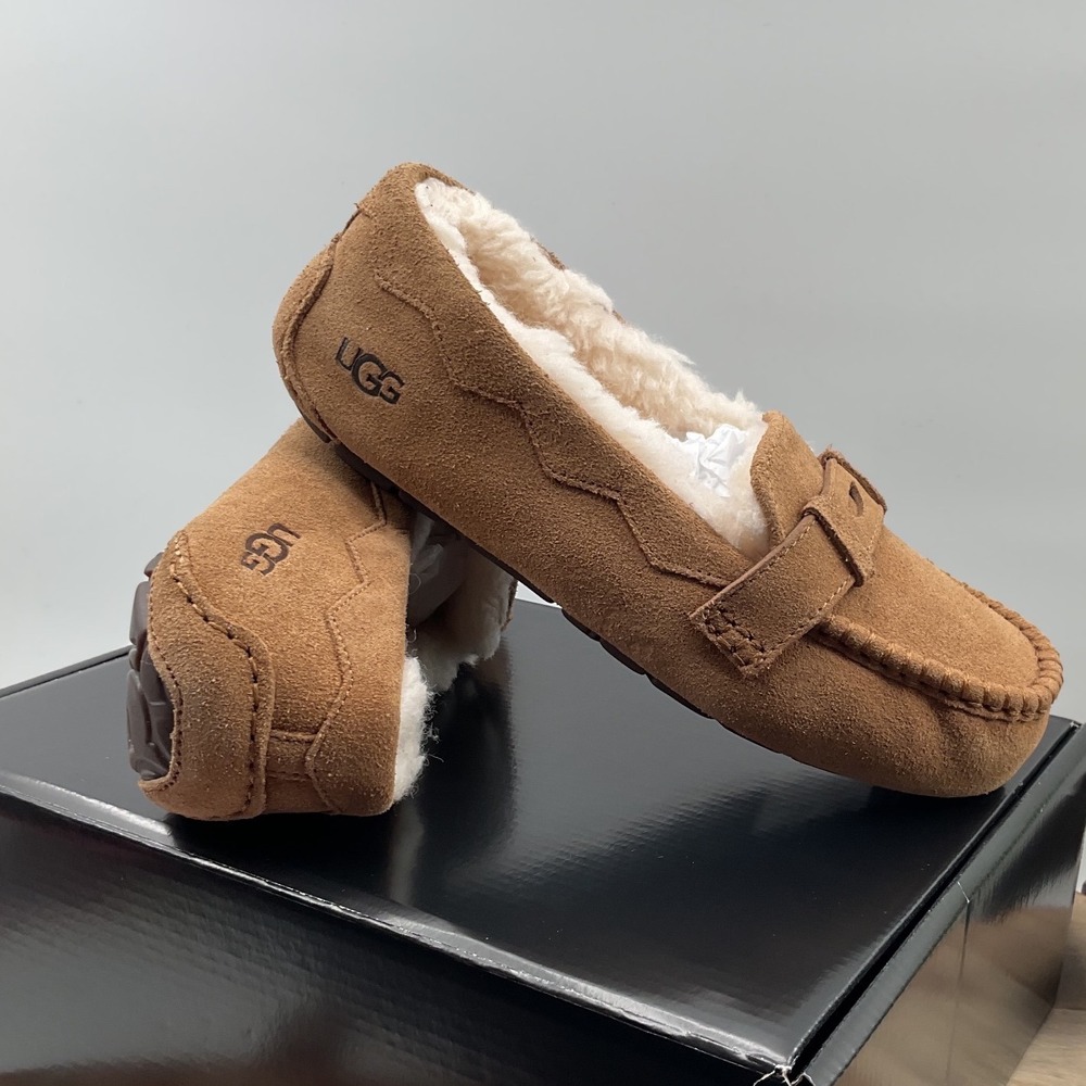 UGG Hailey Loafer Slippers Chestnut Suede Sheepskin Lined Flats 1019090 - Picture 7 of 11